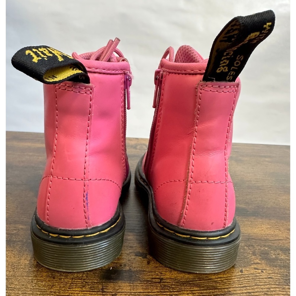 Dr Martens Delaney Hot Pink Leather Kids Boots Side Zip US 9 Toddler 31285 - Picture 14 of 16